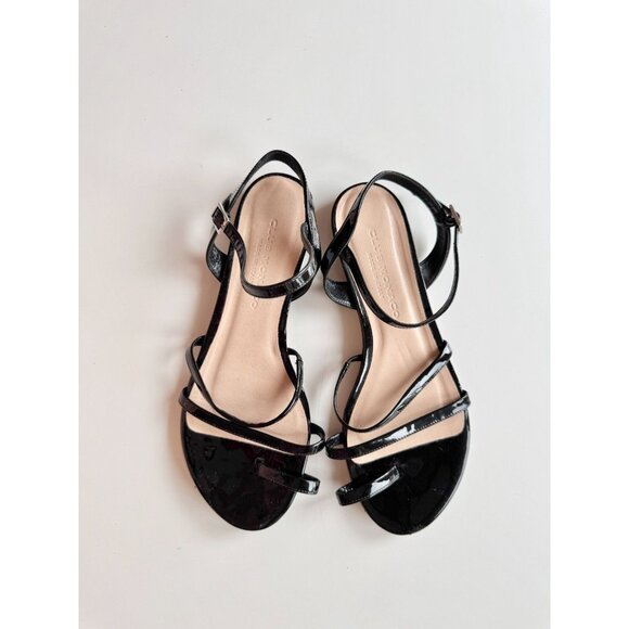 CLUB MONACO Black Patent Leather Flat Strappy Toe Thong Sandals, Size 37 - Picture 2 of 9